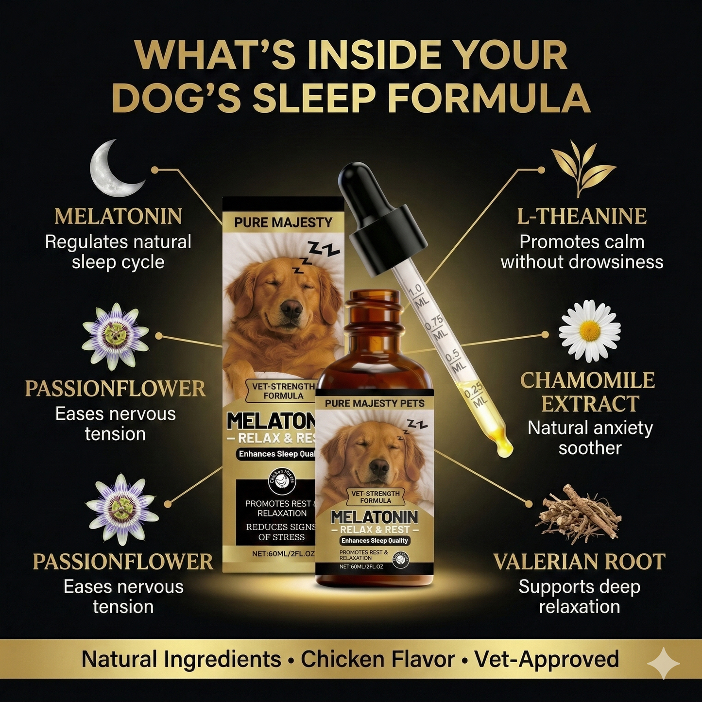 Melatonin calming supplement for anxious dogs