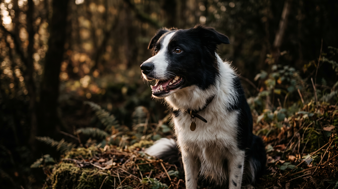 Healthy Border Collie showing clean white teeth, illustrating a complete dog dental care guide