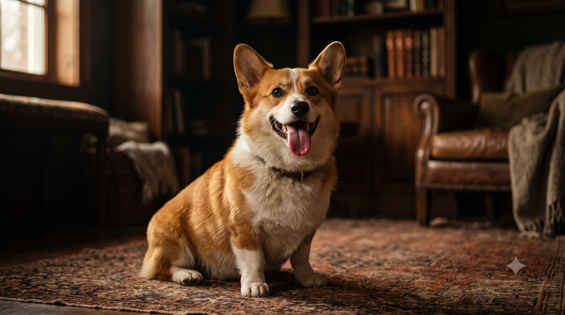 Happy Pembroke Corgi with a fresh, healthy mouth, illustrating a daily dog dental care routine