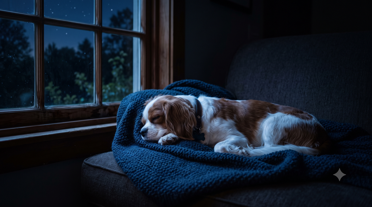 Melatonin for dogs and sleep - cavalier king charles spaniel sleeping peacefully in moonlight, Pure Majesty Pets