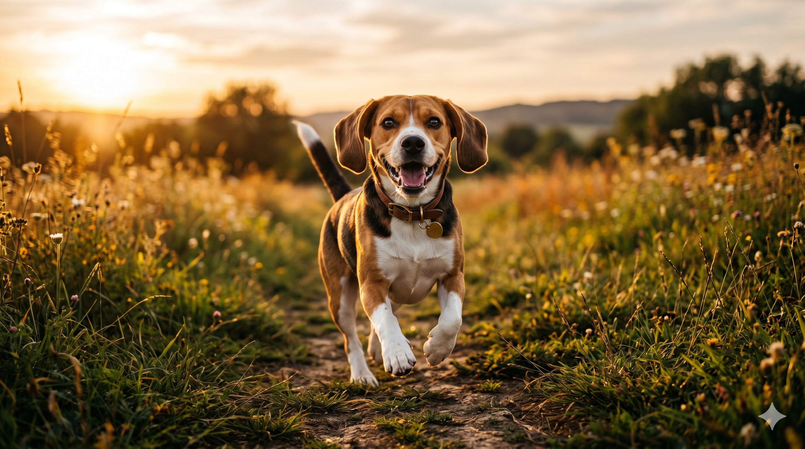 Joyful healthy Beagle in a sunlit meadow with a shiny coat — complete science-backed guide to dog gut health