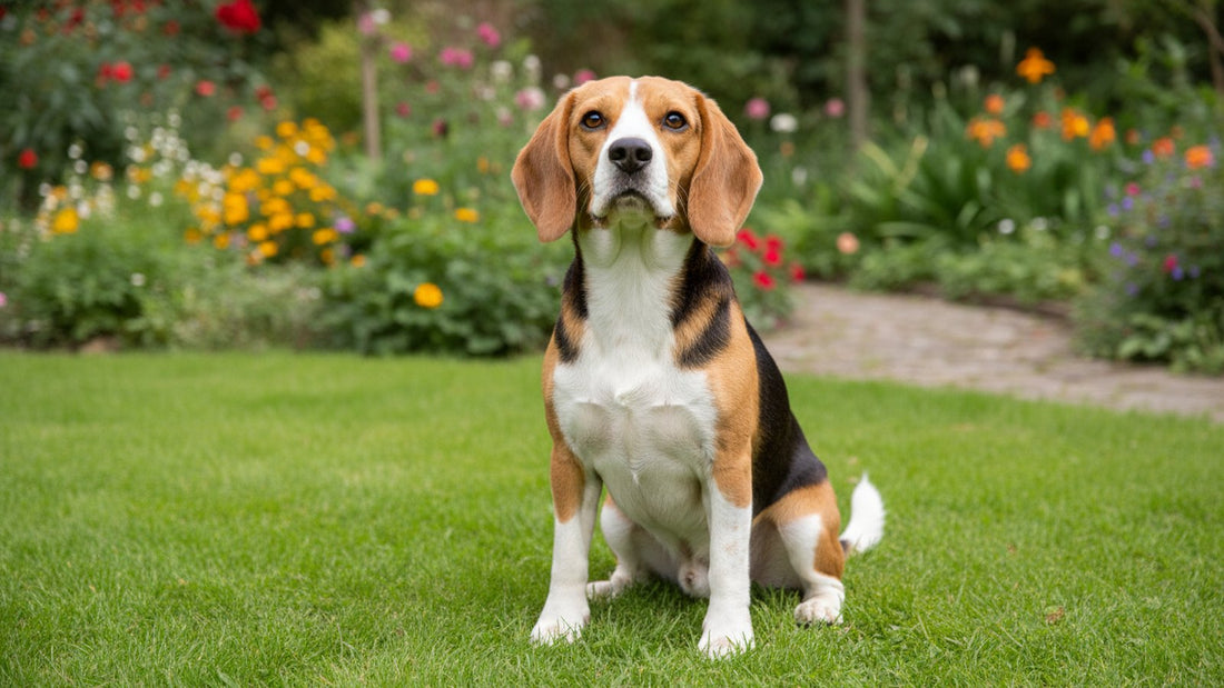 Healthy adult beagle with clear bright eyes sitting outdoors, illustrating a guide to bacterial eye infection in dogs