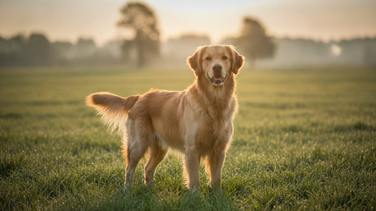 Golden retriever en bonne santé en extérieur illustrant la chondroïtine pour chien et ses articulations