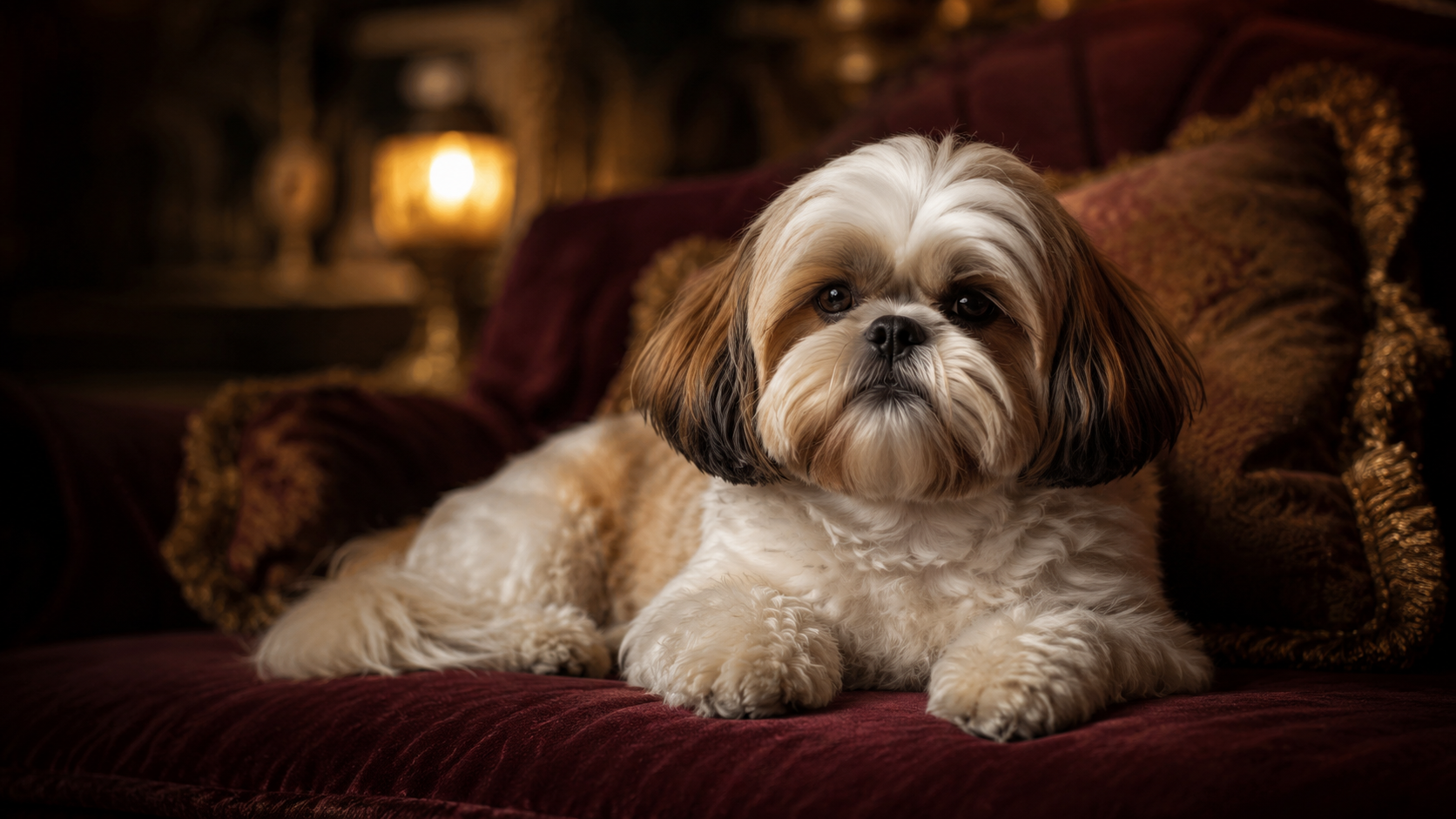 Serene Shih Tzu with a silky healthy coat resting calmly on a couch — homemade dog anti-itch spray DIY recipes