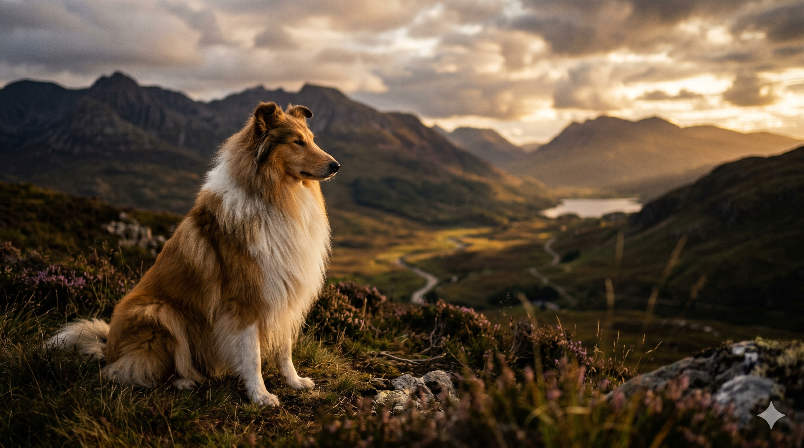 Dignified long-haired Rough Collie in warm golden light — the origins of veterinary clinical nutrition and Mark Morris Sr.
