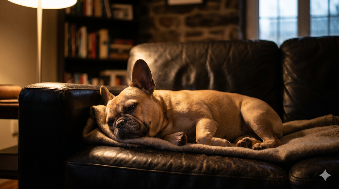 Calm relaxed French Bulldog with soothed healthy skin — how anti-itch chews work for dogs