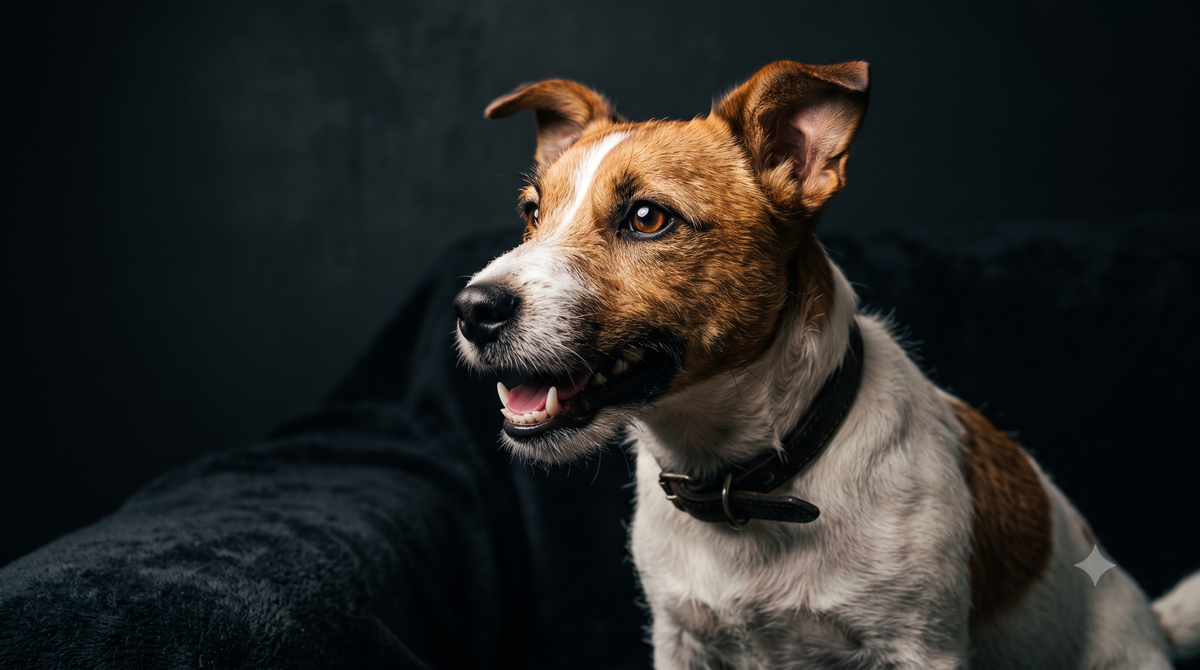 Healthy dog with clean white teeth, illustrating dog tartar vs plaque and canine dental care