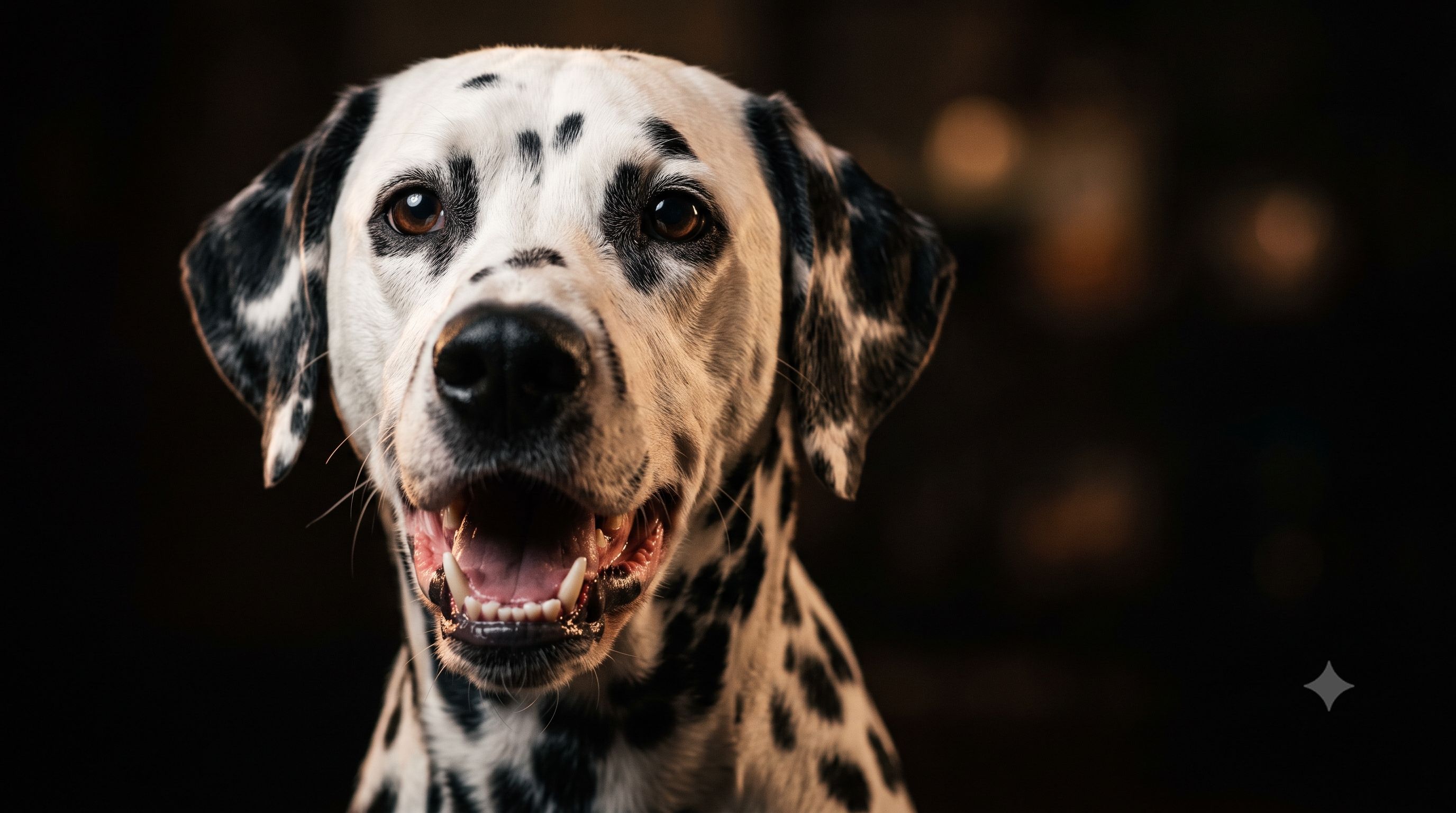 Healthy Dalmatian with clean white teeth and pink gums, illustrating a PetLab Co dental powder for dogs review