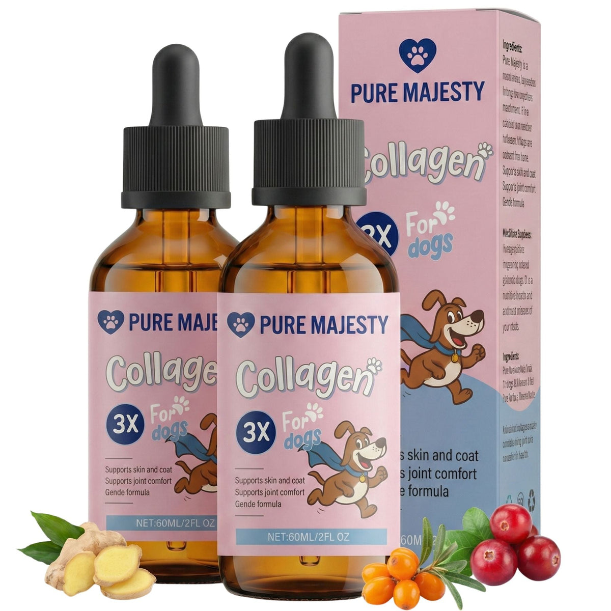 Liquid collagen for dogs supplement bottle by Pure Majesty Pets