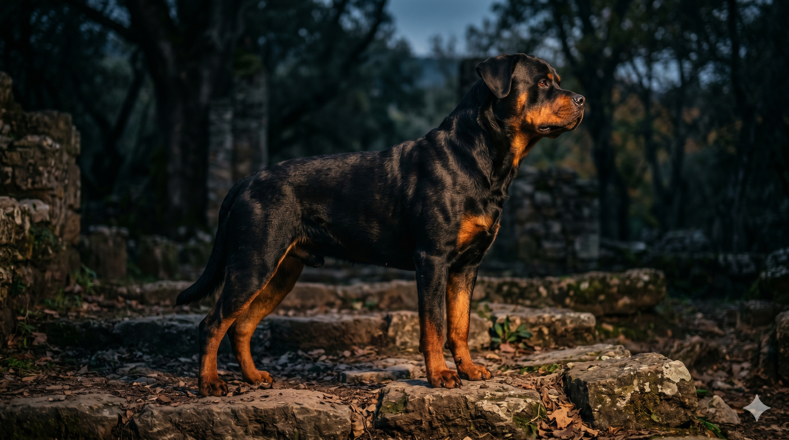 Strong healthy adult Rottweiler standing in profile, illustrating glucosamine chondroitin for dogs and joint support