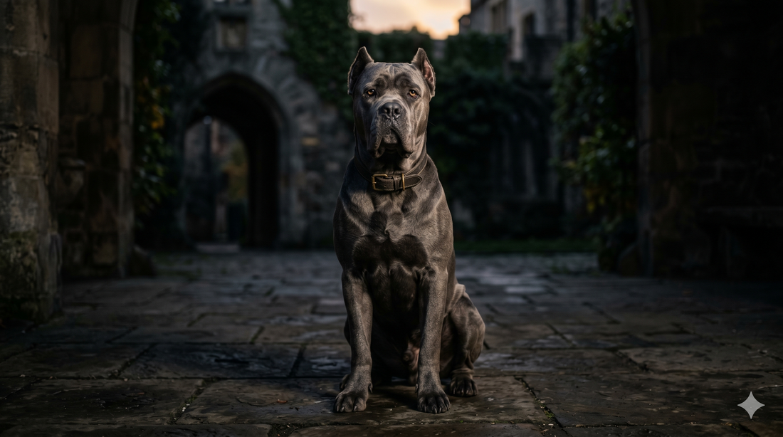Calm adult Cane Corso sitting attentively, illustrating glucosamine for dogs side effects and safety considerations