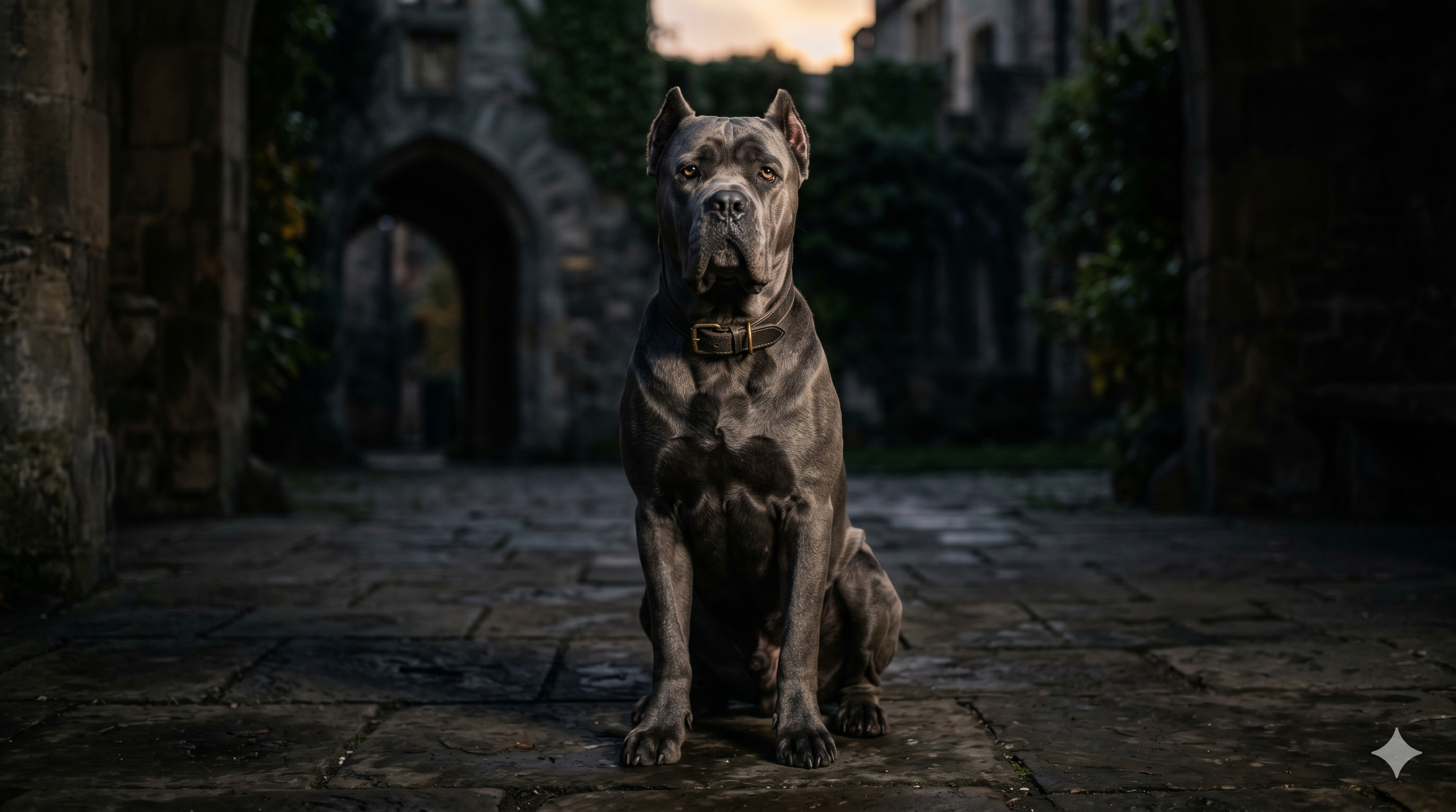 Calm adult Cane Corso sitting attentively, illustrating glucosamine for dogs side effects and safety considerations