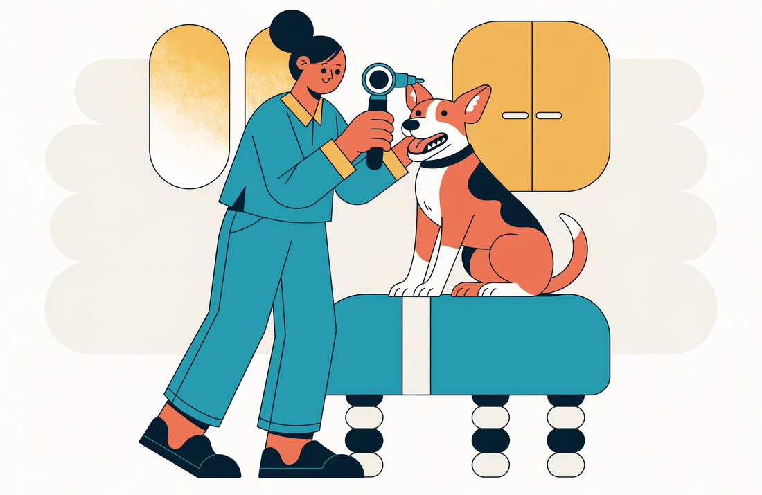 Veterinarian examining a dog's ear with an otoscope — dog ear infection treatment starts with a vet diagnosis