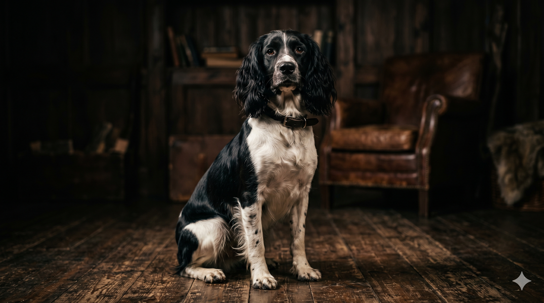 Healthy adult English Springer Spaniel sitting alert, illustrating how much glucosamine for dogs by weight