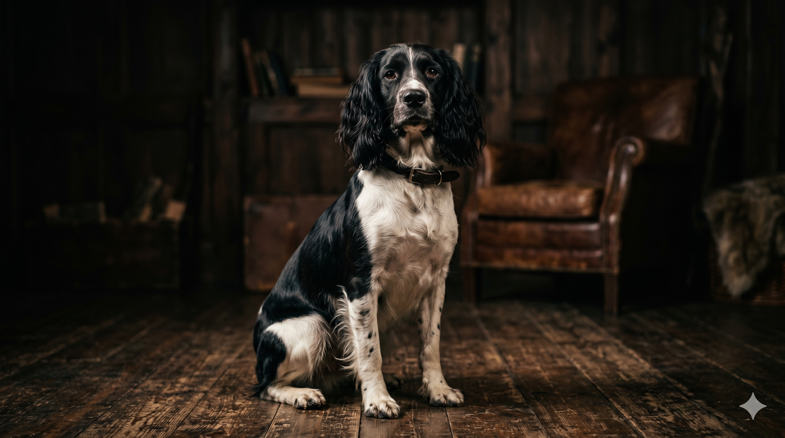 Healthy adult English Springer Spaniel sitting alert, illustrating how much glucosamine for dogs by weight