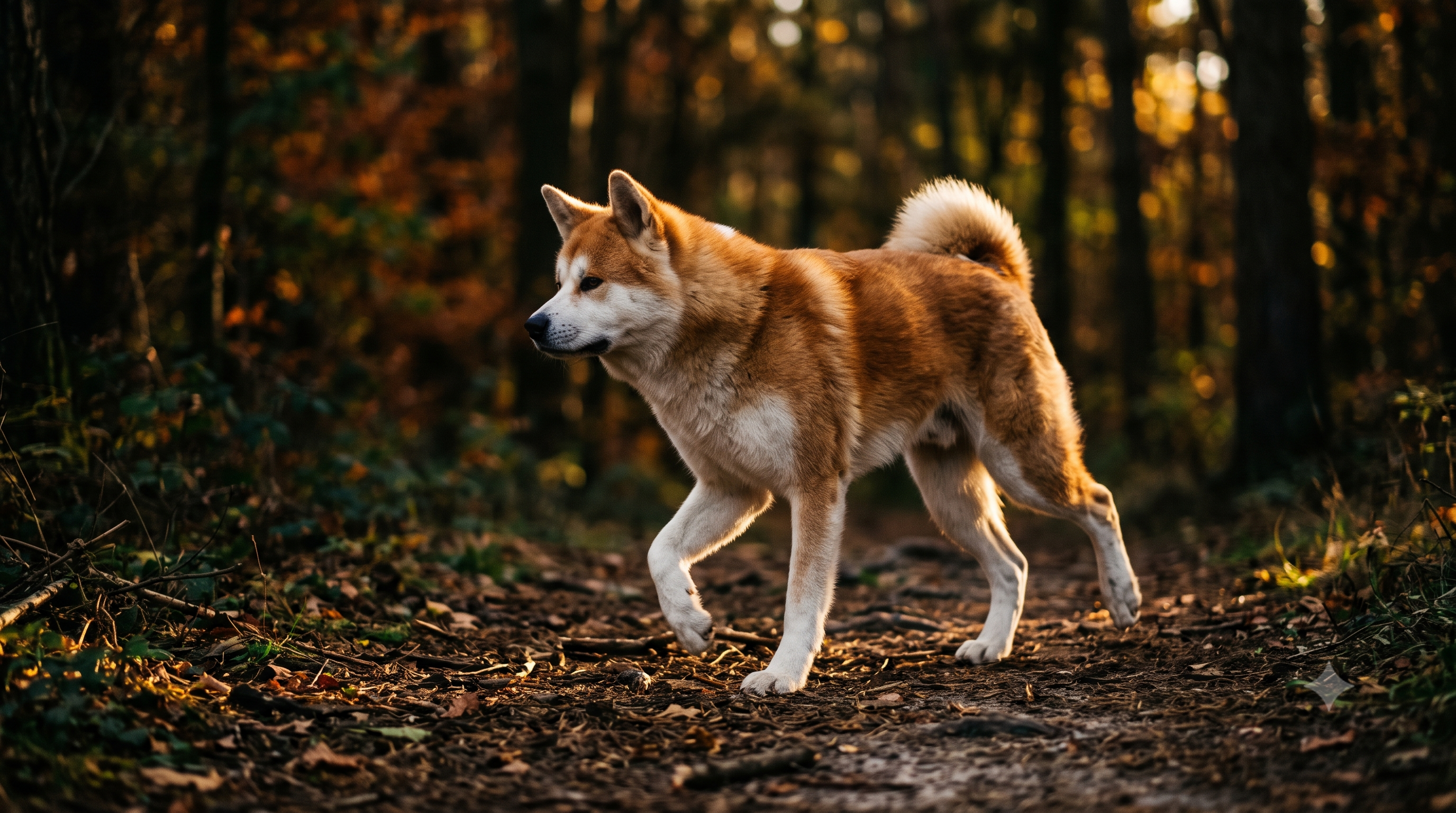 Akita dog walking with healthy joint mobility, illustrating UC-II collagen vs glucosamine for dogs