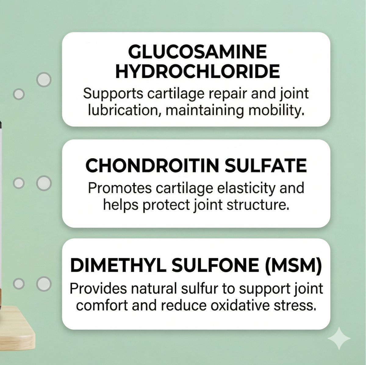 Pure Majesty Pets Hip + Joint + Glucosamine Hemp Treats container with ingredients listed on a light green background