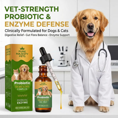 Liquid probiotic for dogs drops with probiotics, prebiotics and enzymes for gut health