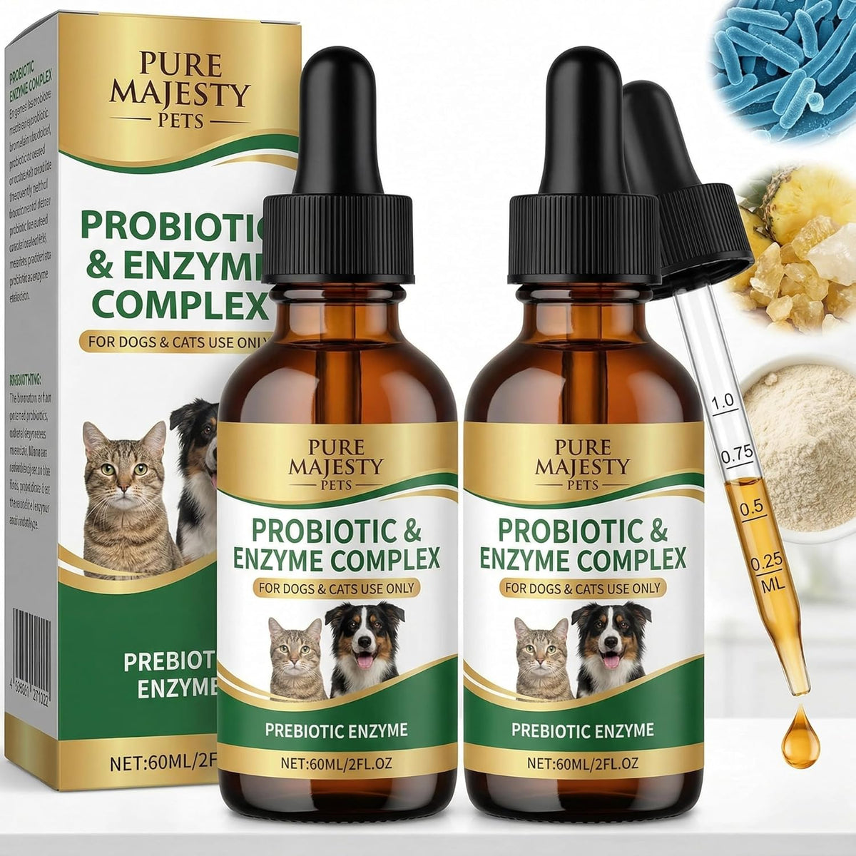 Pure Majesty Pets 3B liquid probiotic for dogs and cats, gut health and immune support drops