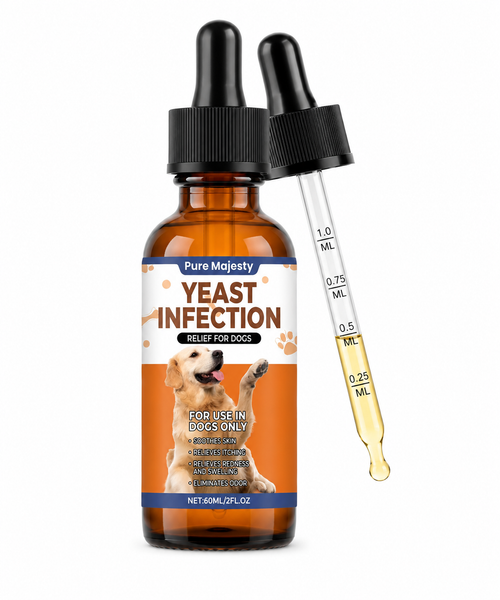 Pure Majesty Pets dog yeast infection treatment drops for itchy skin, ears and paws