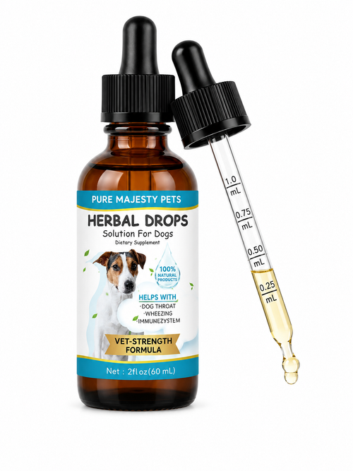Pure Majesty Pets dog cough and respiratory support drops – herbal formula for throat comfort and immunity