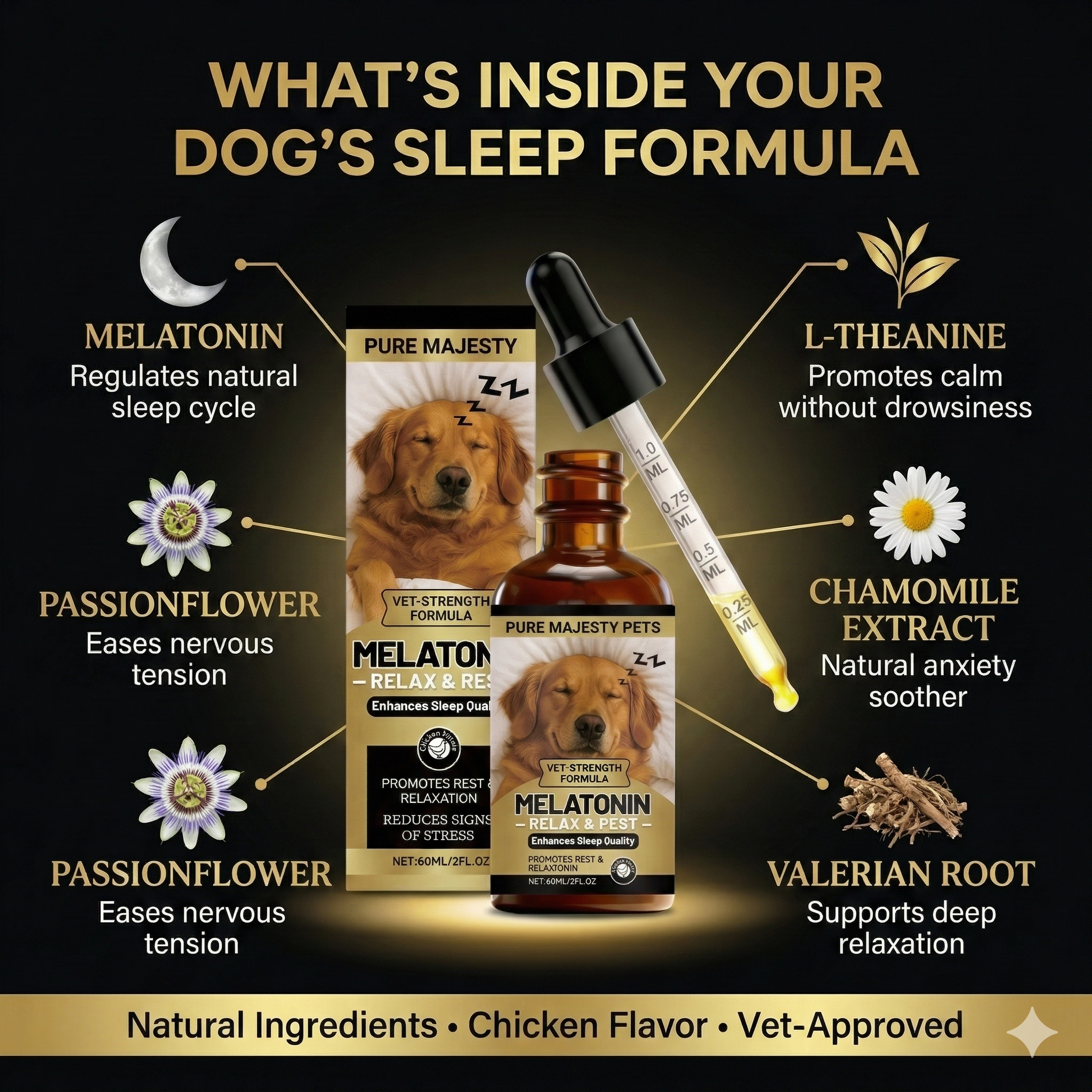 Melatonin for dogs packaging and ingredients information