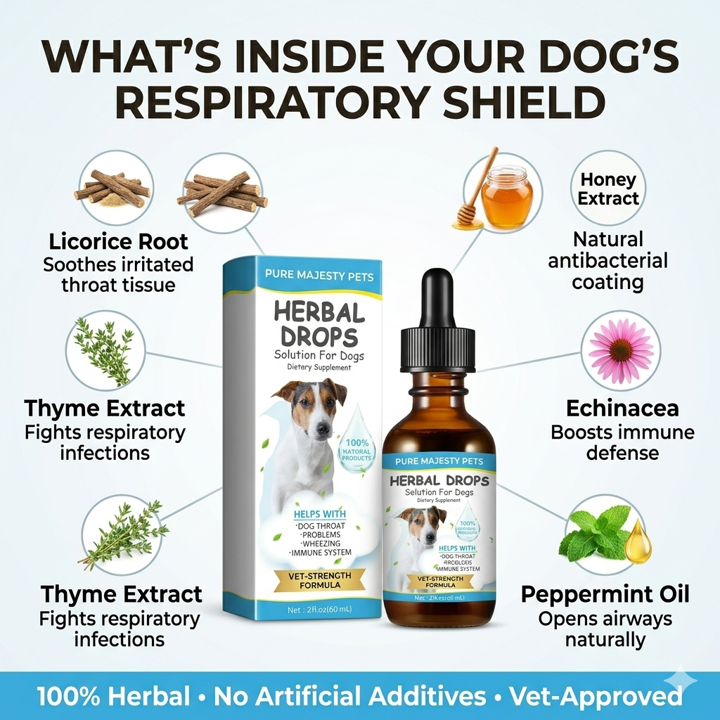 Dog respiratory support herbal drops bottle