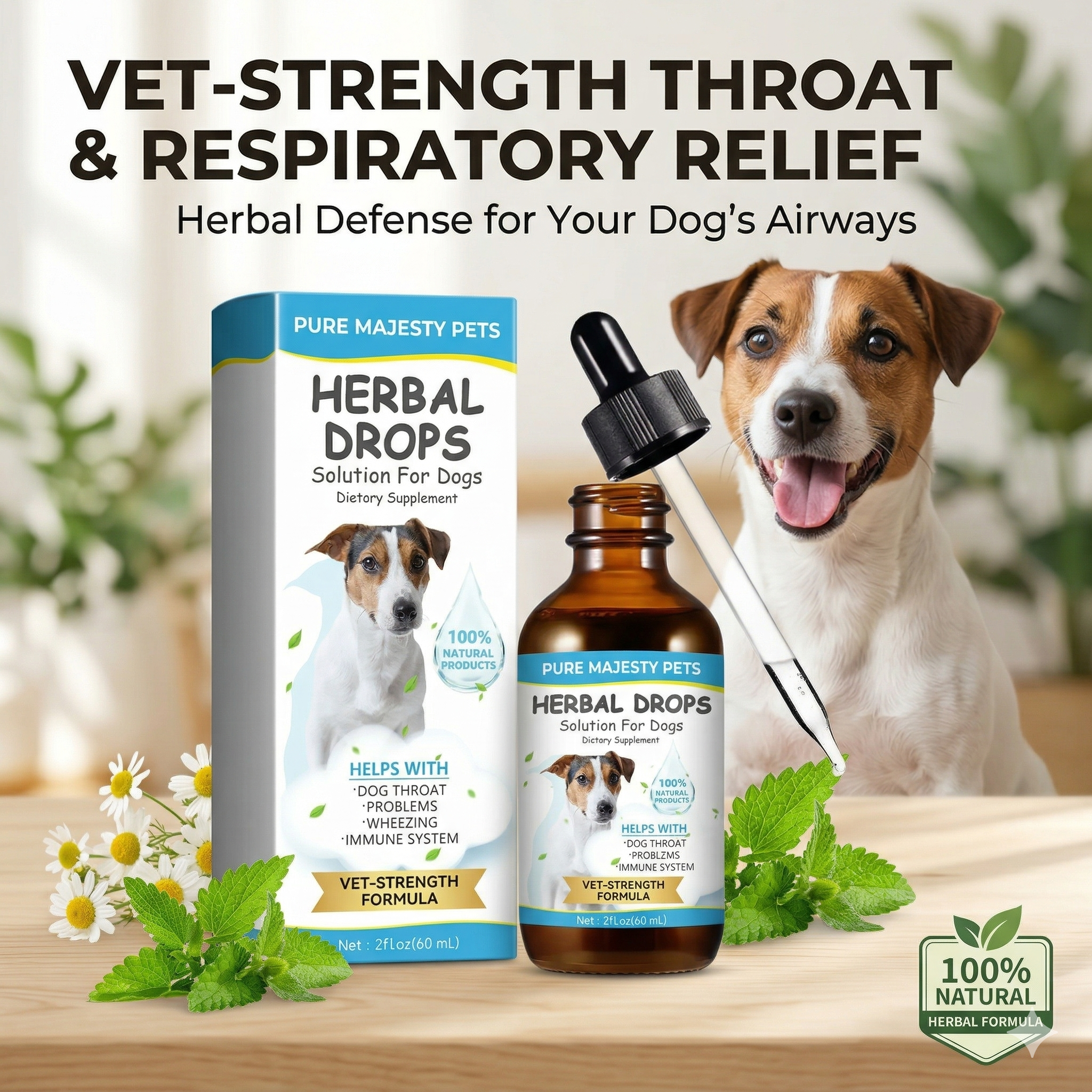 Herbal cough and respiratory support drops for dogs natural remedy