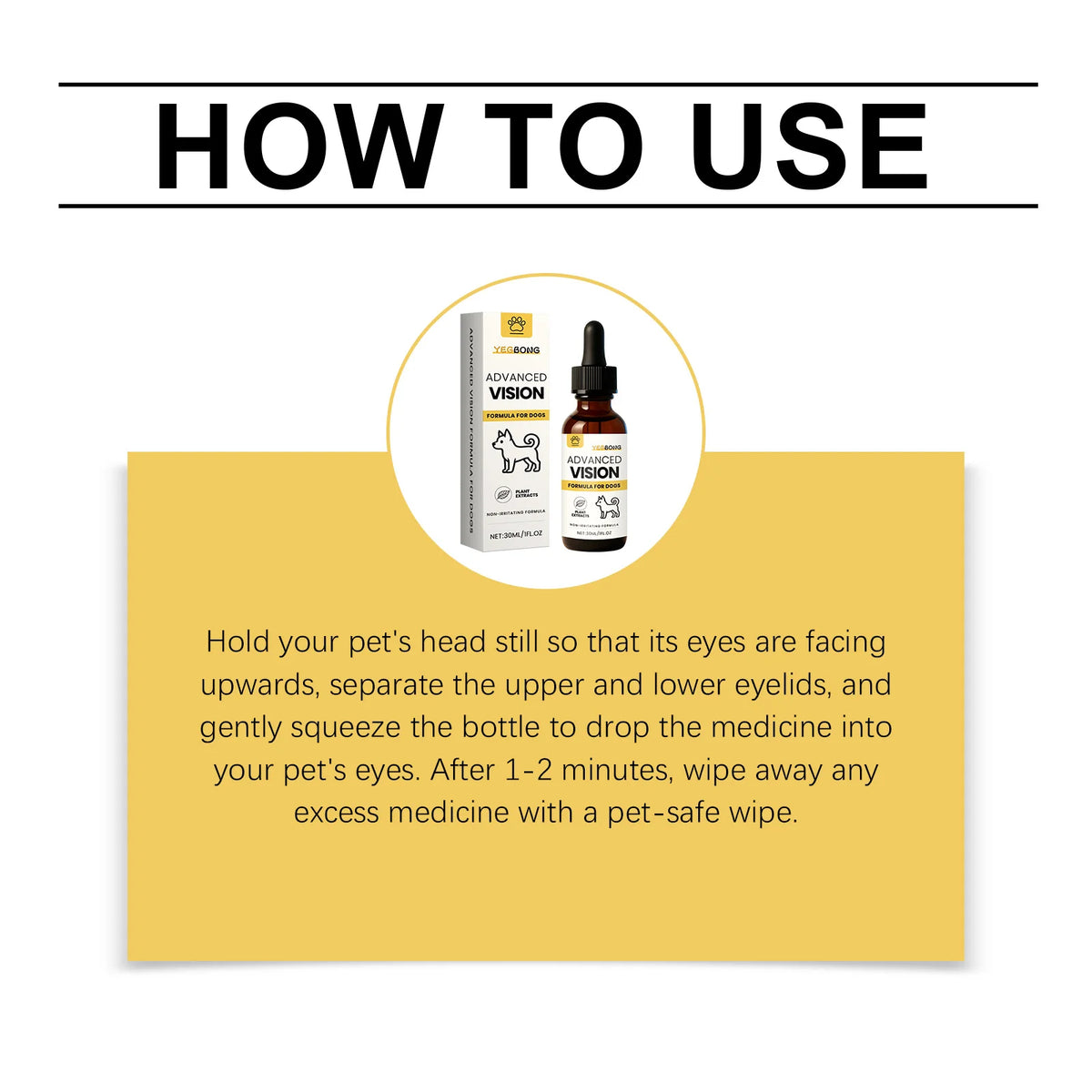 Daily eye rinse for dogs packaging and usage instructions