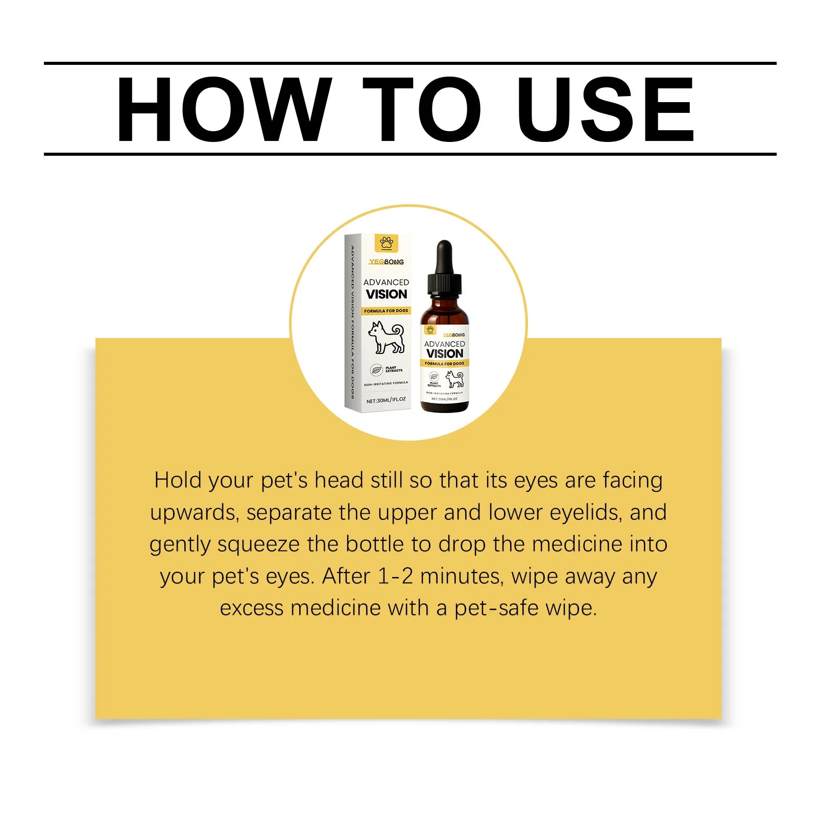 Daily eye rinse for dogs packaging and usage instructions