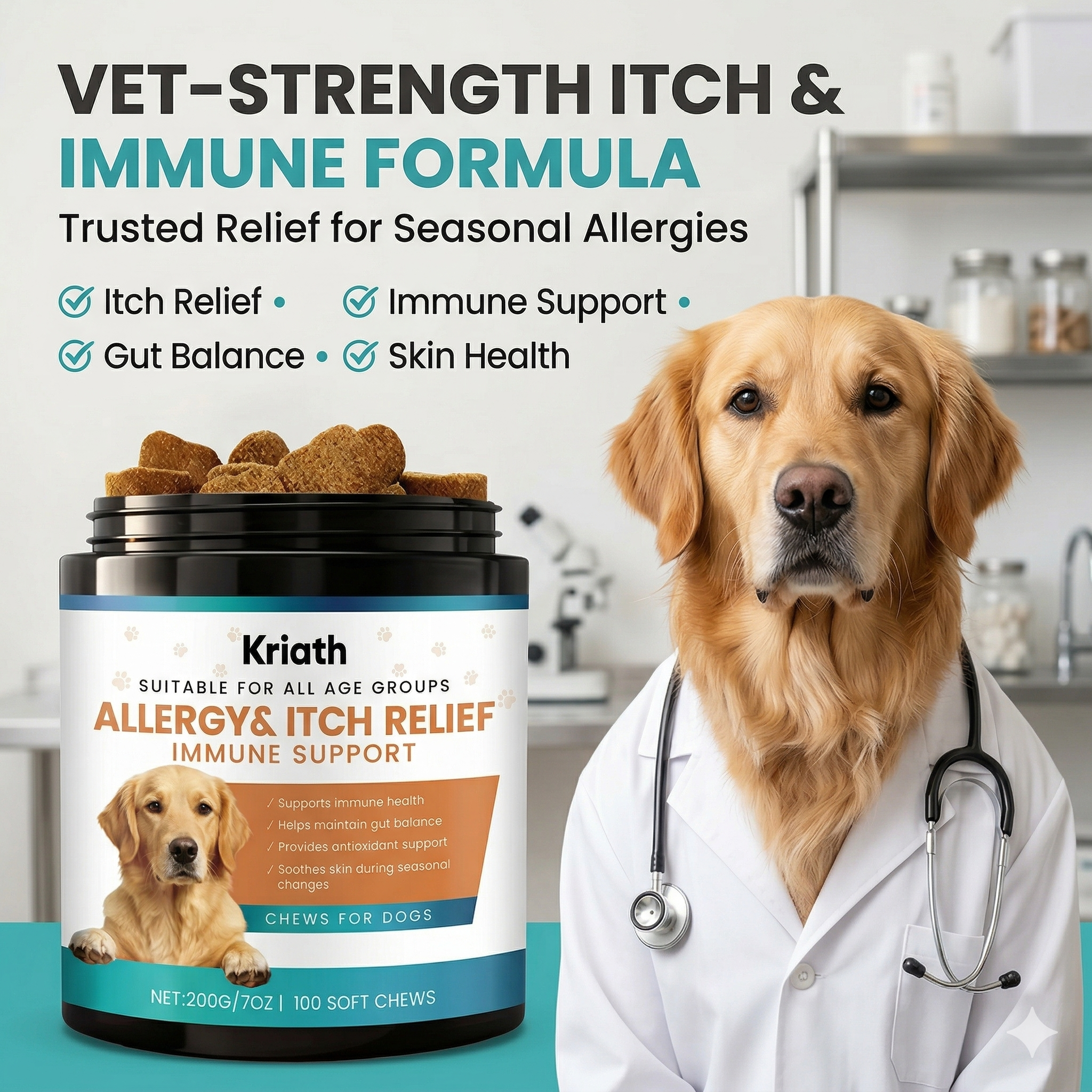 Dog allergy relief chews supplement facts and ingredients label