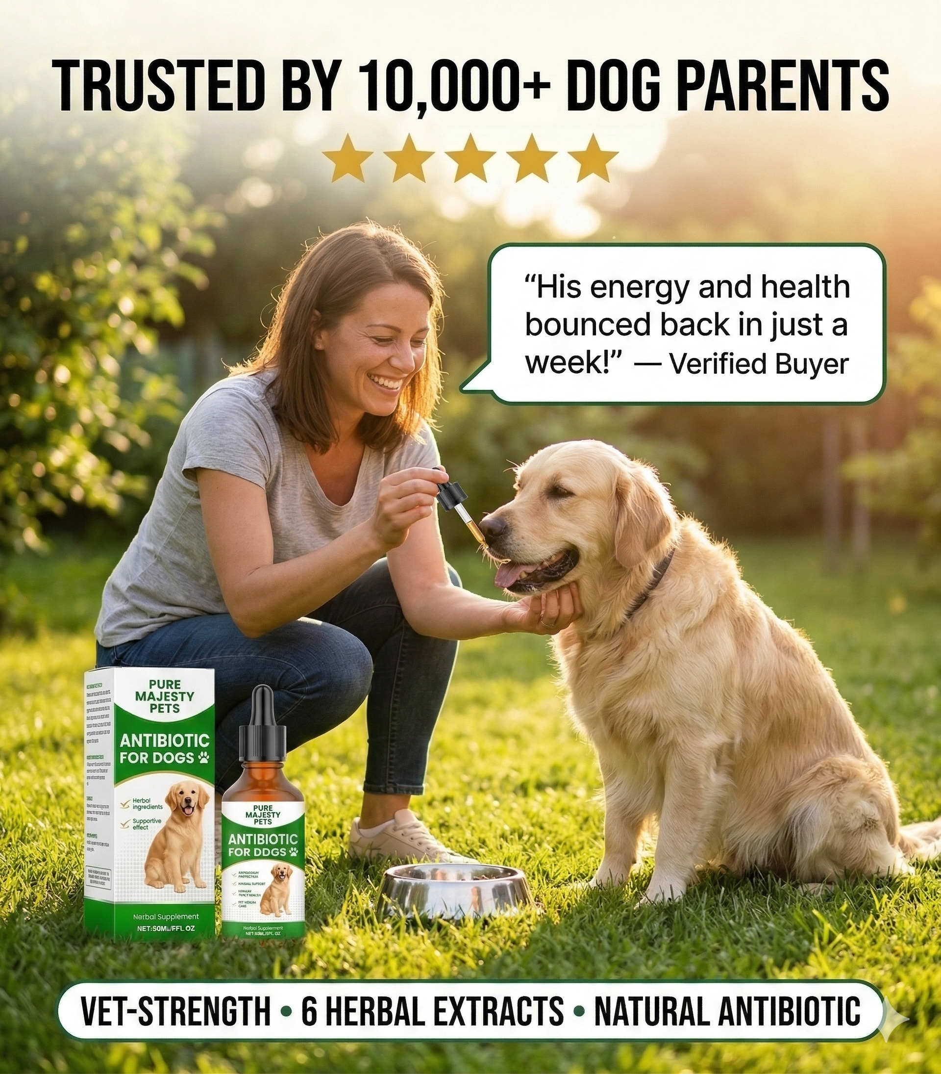 Daily vitality drops for dogs packaging and dosage