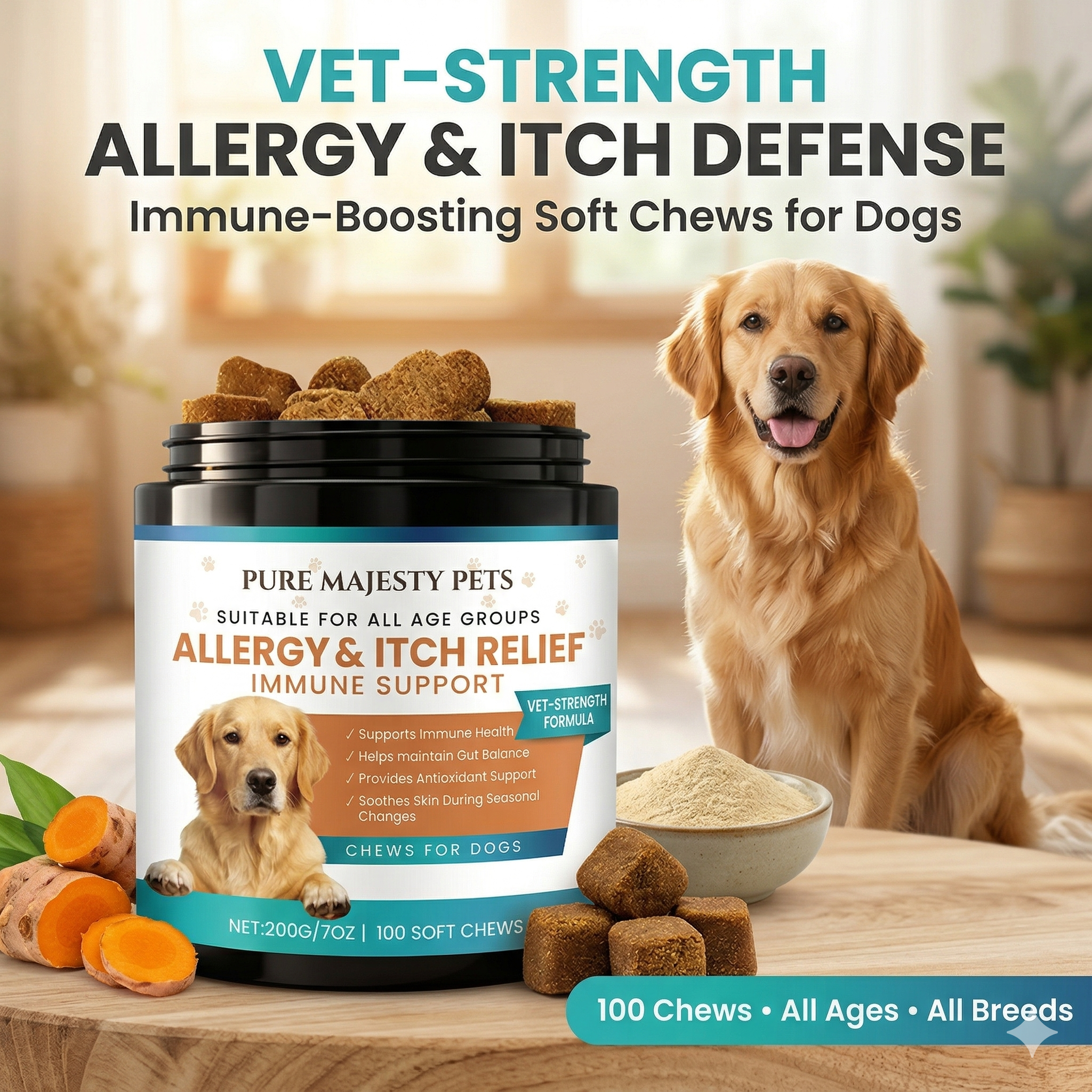 Advanced allergy relief immune chews for dogs with natural ingredients