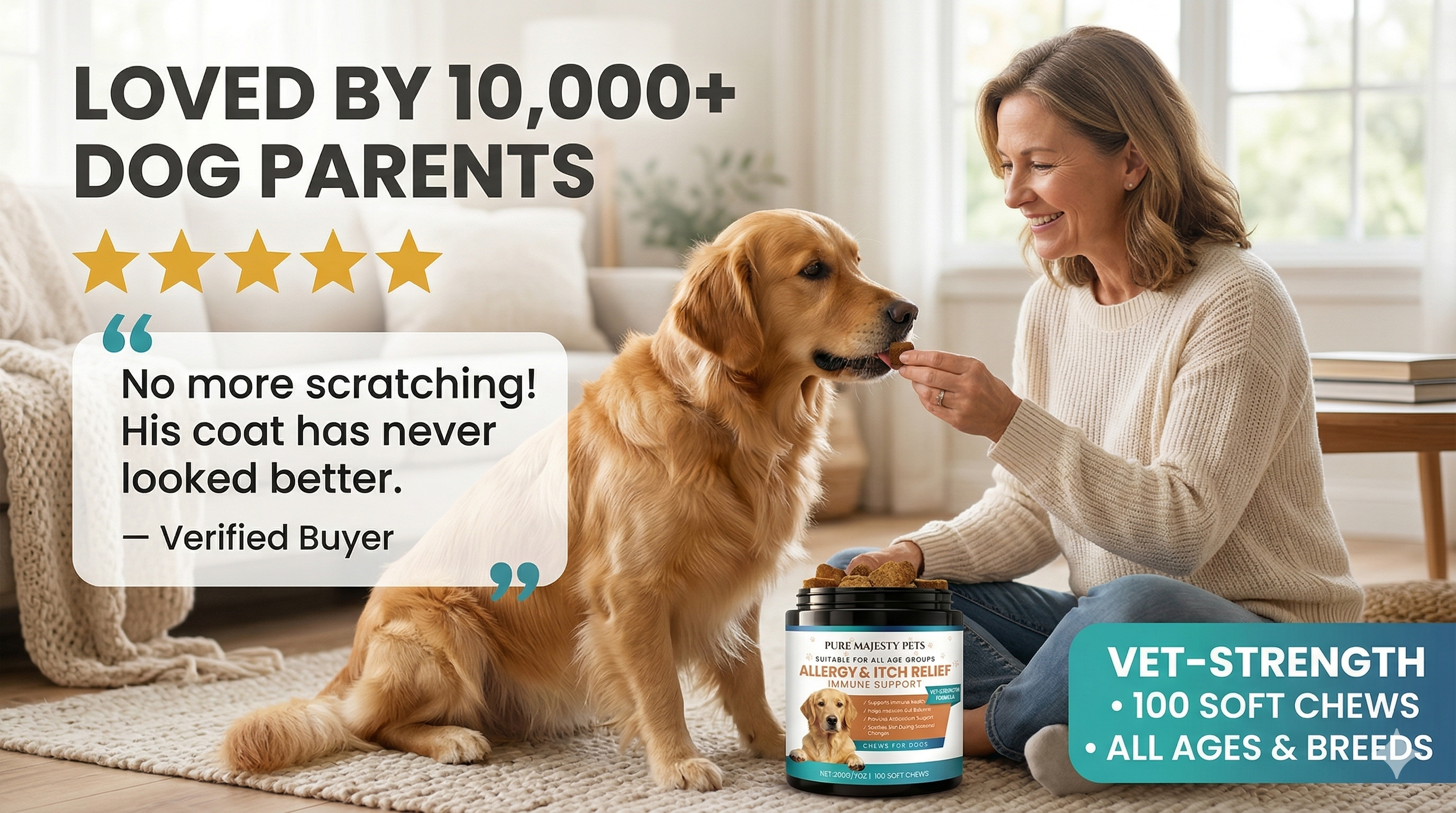 Natural dog allergy supplement chews close-up