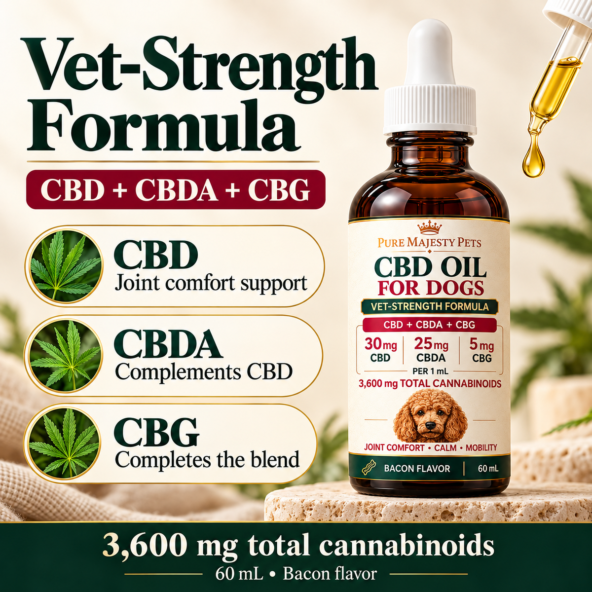 Vet-Strength CBD, CBDA and CBG formula for dogs
