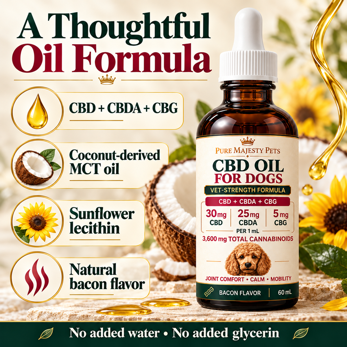 CBD oil formula with coconut MCT oil and sunflower lecithin