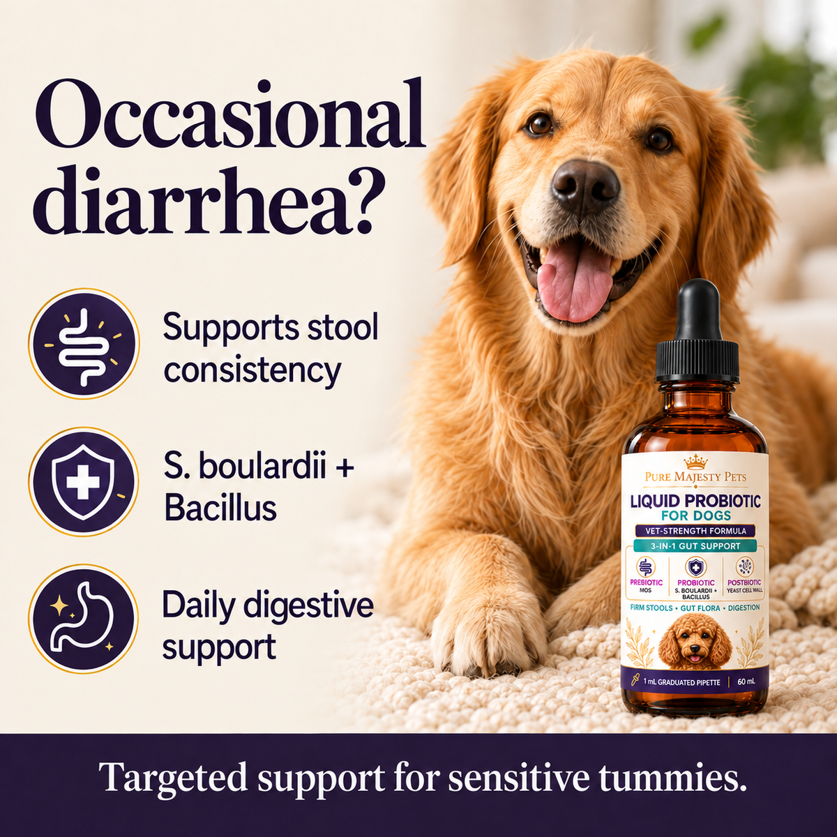 Pure Majesty Pets Liquid Probiotic — stools benefits and formula