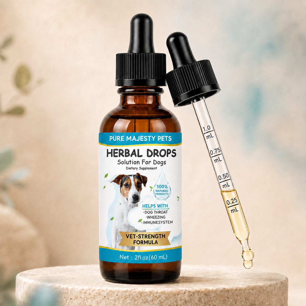 Pure Majesty Pets Dog Cough and Respiratory Support Drops – herbal throat and immune support