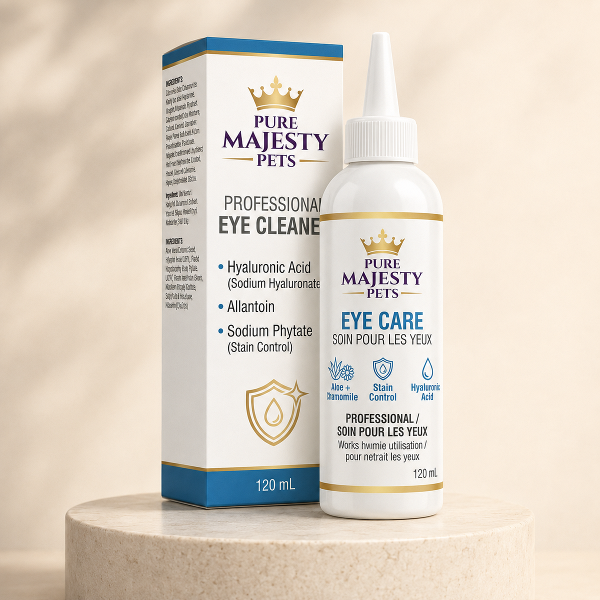 Solução de limpeza ocular Pure Majesty Pets — lavagem diária suave para cães e gatos