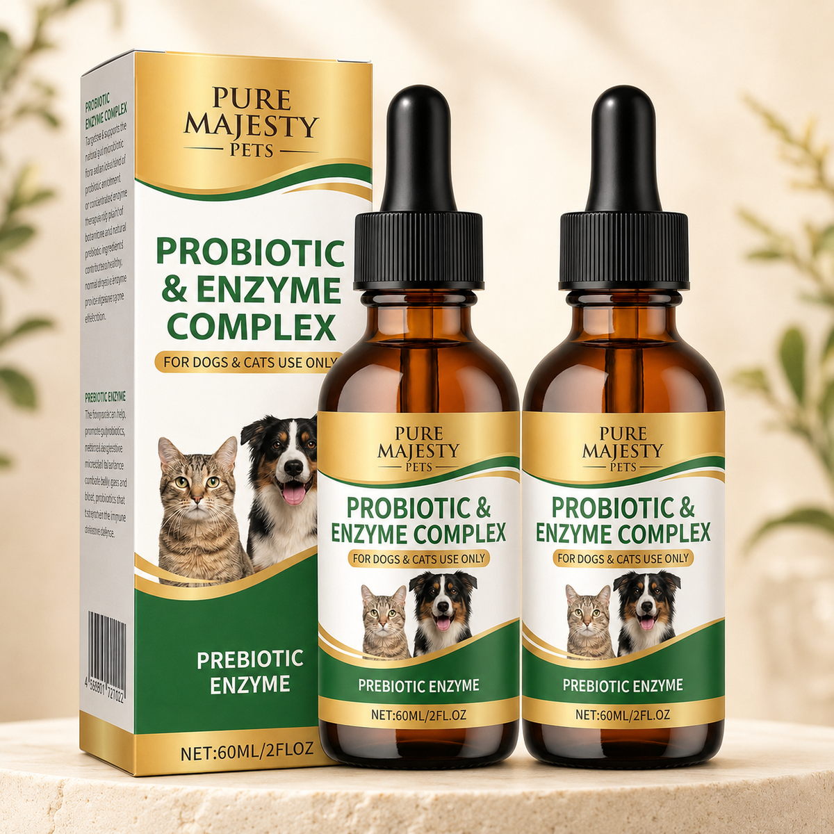 Pure Majesty Pets Liquid Probiotic for Dogs and Cats – 2 × 60 mL gut health support drops