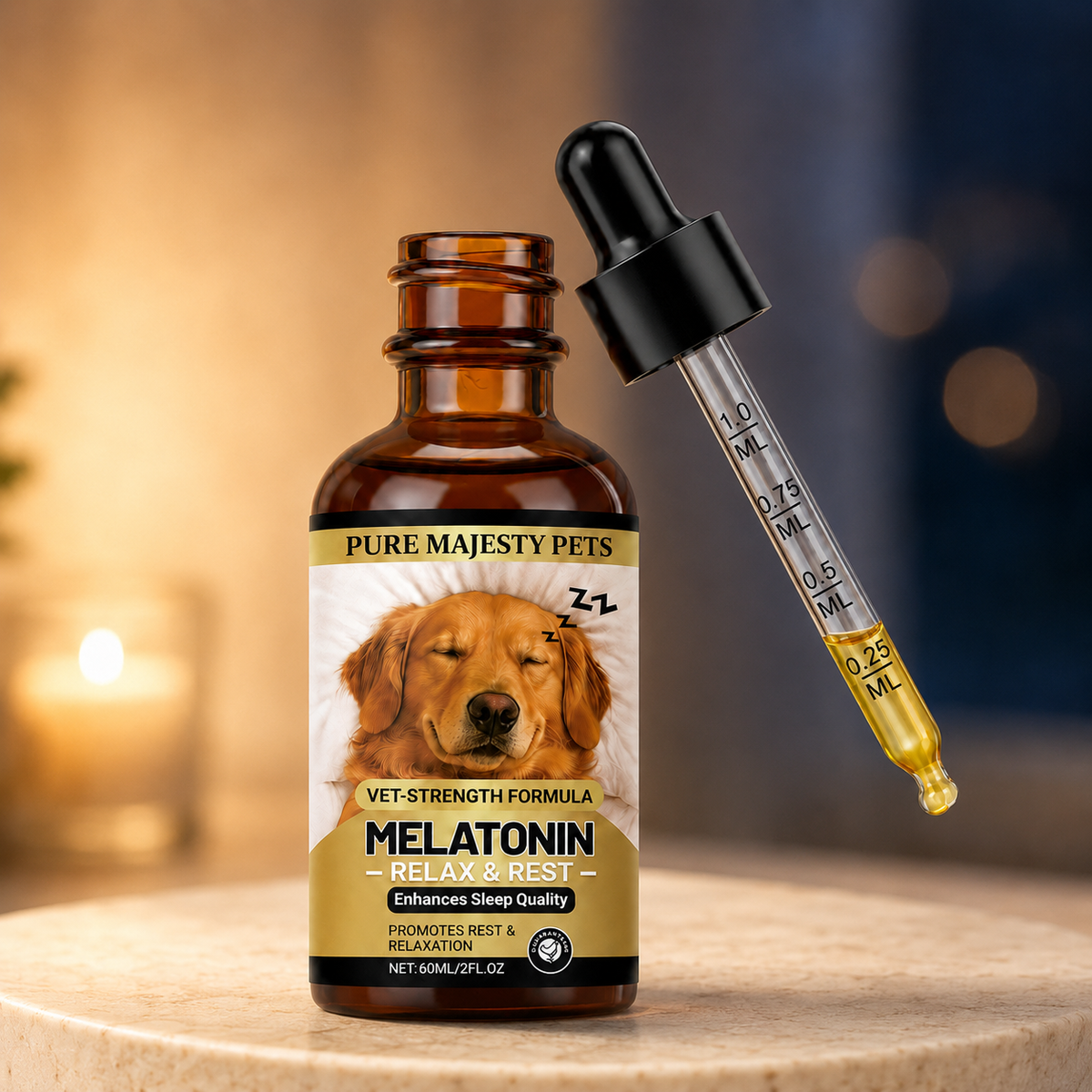 Gotas calmantes de melatonina Pure Majesty Pets para perros, para un sueño reparador y apoyo frente a la ansiedad