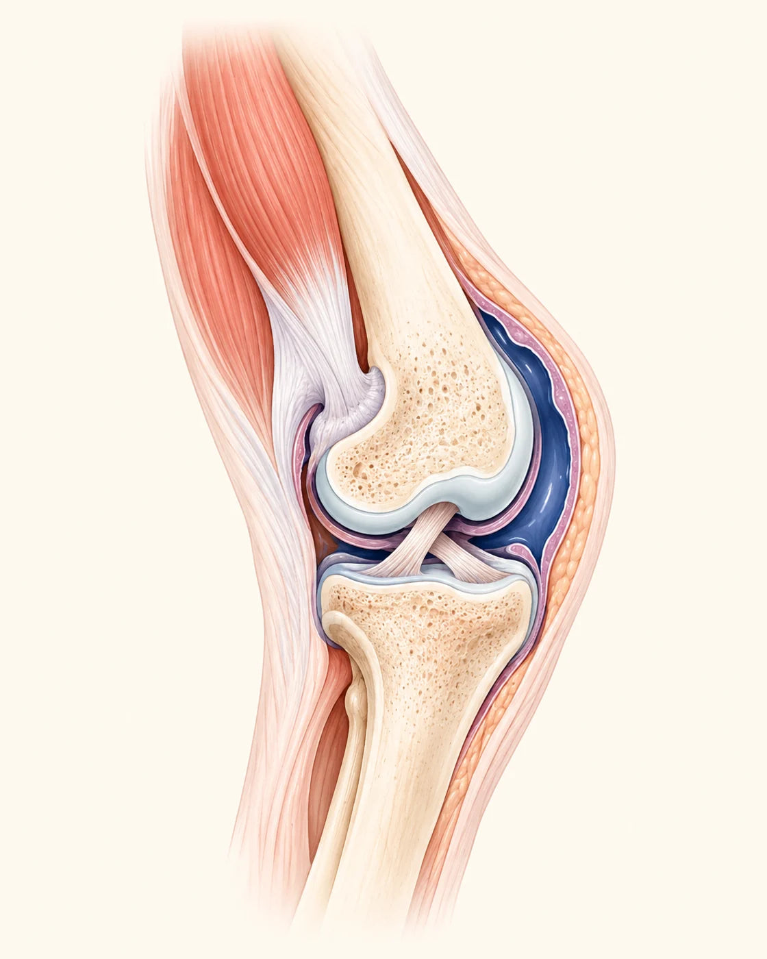 Anatomía de la rodilla canina y mapa de los tejidos de colágeno